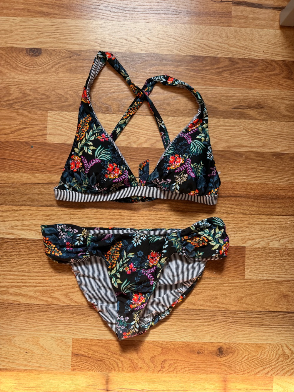 Lucky Brand Striped floral bikini set